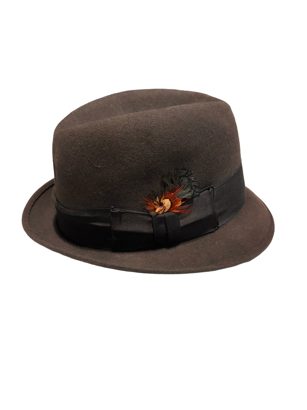 Vintage Dobbs Fifth Avenue Fedora 6 7/8 XLO Charcoal Felt Feather Mens Hat